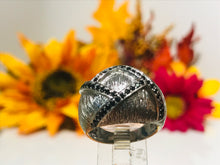 Load image into Gallery viewer, 14 K.T. LADIES WHITE GOLD DOME RING SATIN FINISH W/ ROUND BLACK DIAMONDS
