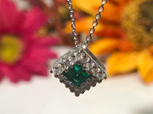 Load image into Gallery viewer, 18 K.T. WHITE GOLD LADIES SQUARE EMERALD &amp; DIAMOND PENDANT WITH
