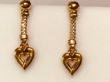 Load image into Gallery viewer, 14 K.T.LADIES YELLOW GOLD DANGLE HEART EARRINGS, MESH DESIGN

