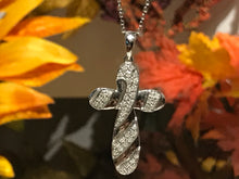 Load image into Gallery viewer, 14 K.T. LADIES WHITE GOLD DIAMOND CROSS WITH ROUND PAVE SET DIAMONDS
