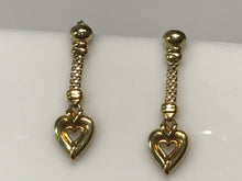 Load image into Gallery viewer, 14 K.T.LADIES YELLOW GOLD DANGLE HEART EARRINGS, MESH DESIGN

