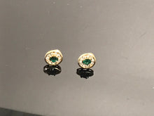 Load image into Gallery viewer, 14 K.T. YELLOW GOLD LADIES EMERALD &amp; DIAMOND EARRINGS
