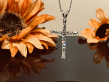 Load image into Gallery viewer, 18 K.T. WHITE GOLD LADIES DIAMOND CROSS WITH ROUND &amp; BAGUETTE DIAMONDS
