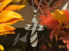 Load image into Gallery viewer, 14 K.T. LADIES WHITE GOLD DIAMOND CROSS WITH ROUND PAVE SET DIAMONDS
