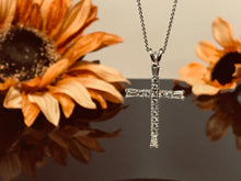 Load image into Gallery viewer, 18 K.T. WHITE GOLD LADIES DIAMOND CROSS WITH ROUND &amp; BAGUETTE DIAMONDS
