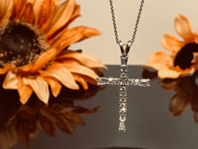 Load image into Gallery viewer, 18 K.T. WHITE GOLD LADIES DIAMOND CROSS WITH ROUND &amp; BAGUETTE DIAMONDS
