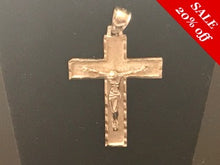Load image into Gallery viewer, 14 K.T. WHITE GOLD CRUCIFIX WITH DIAMOND CUT EDGES

