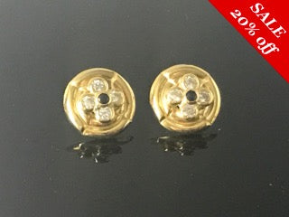 18 K.T.YELLOW GOLD LADIES CUBIC ZIRCON ROUND BUTTOM STYLE EARRINGS