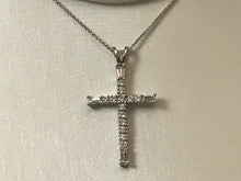 Load image into Gallery viewer, 18 K.T. WHITE GOLD LADIES DIAMOND CROSS WITH ROUND &amp; BAGUETTE DIAMONDS
