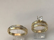 Load image into Gallery viewer, 14 K.T. YELLOW GOLD LADIES ENGAGEMENT RING TRIO; ALL CUBIC ZIRCONS
