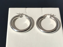 Load image into Gallery viewer, 14 K.T. WHITE GOLD LADIES TUBULAR POLISHED HOOP EARRING ROUND SHAPE
