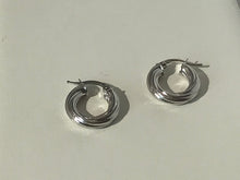 Load image into Gallery viewer, 14 K.T. WHITE GOLD LADIES TUBULAR ROUND SHAPE TWIST STYLE HOOP EARRING
