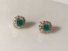 Load image into Gallery viewer, 14 K.T. YELLOW GOLD LADIES DIAMOND &amp; EMERALD EARRINGS

