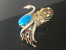 Load image into Gallery viewer, PLATINUM &amp; 18 K.T. YELLOW GOLD LADIES ANTIQUE/ ESTATE JEWELRY PEACOK PIN
